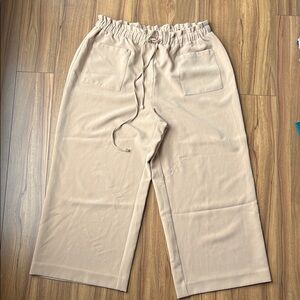 Nine West Beige Wide-Leg Pants with Drawstring